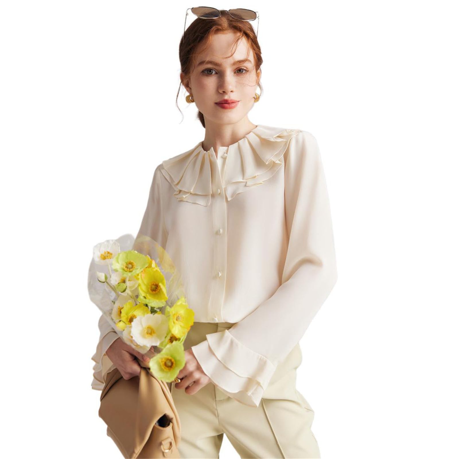 Camisa Blanca de Seda Francesa Lavada a la Piedra para Mujer