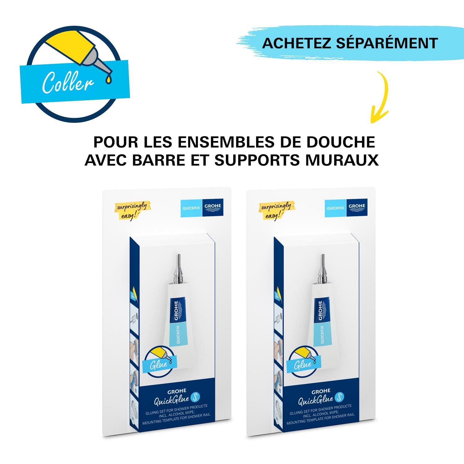 GROHE Vitalio Start 110, Ensemble de Douche avec Douchette Ronde 2 jets, Barre 60cm, Flexible 1,75m, Economie d'Eau, A coller avec GROHE QuickGlue ou à visser, Chromé, 27948001