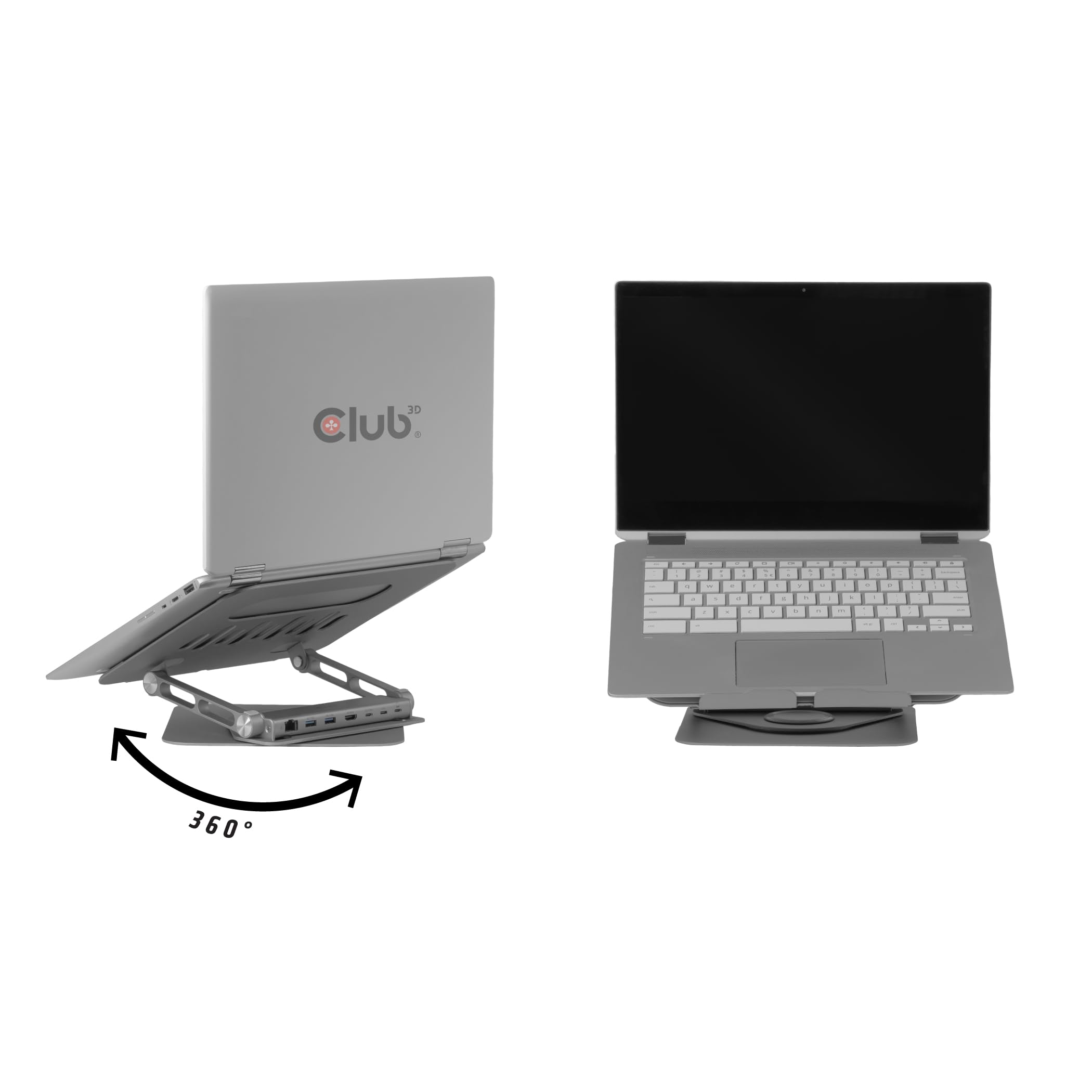 Club3D CSV-2554 - Supporto per laptop in alluminio regolabile con hub USB-C