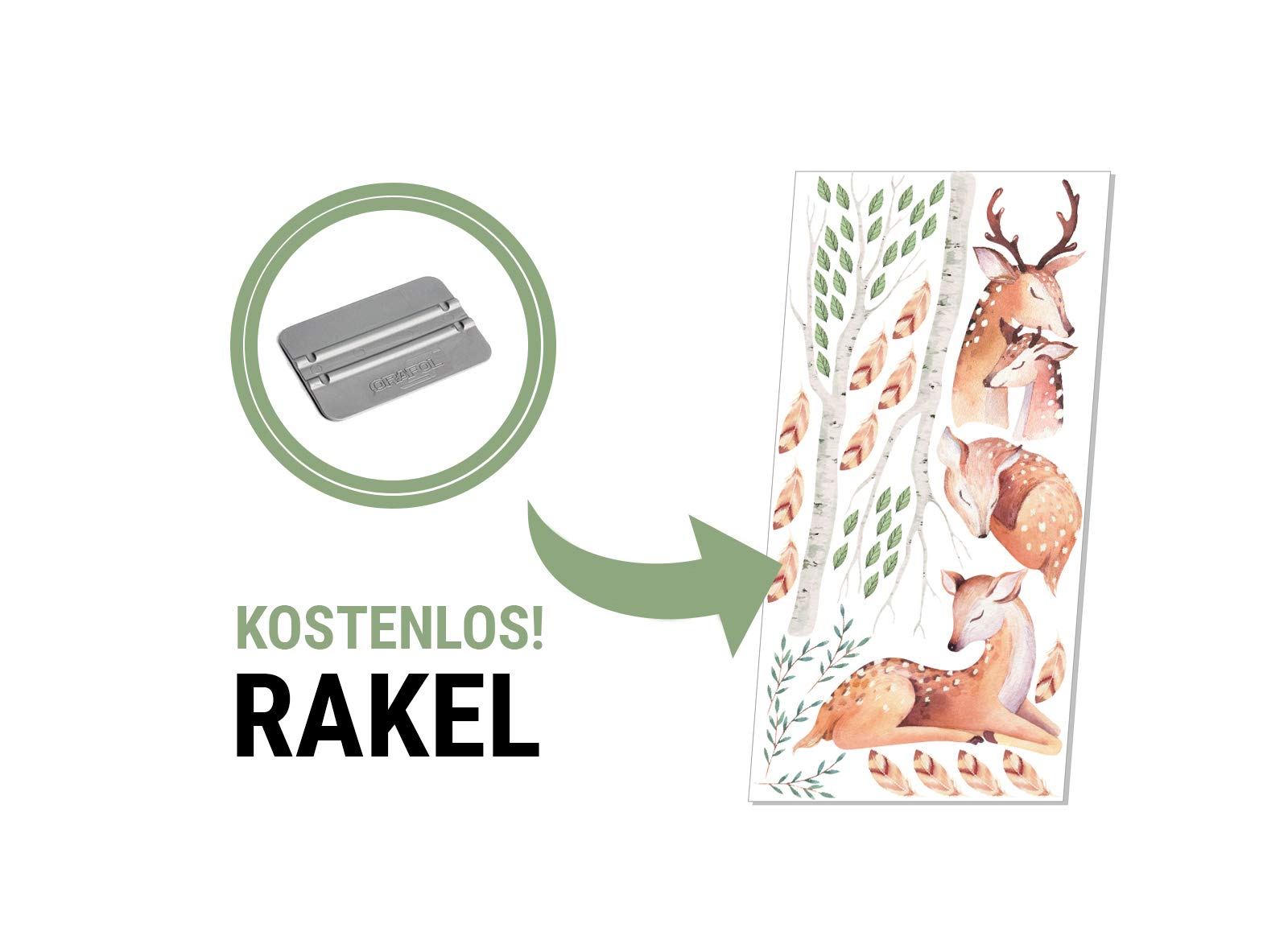 Tatuaż ścienny zwierzęta leśne I sarna, drzewa, pióra, obrazy dziecięce chłopcy, pokój dziecięcy, dziewczynki, naklejka Osomhome os8800 (250 x 175 cm)