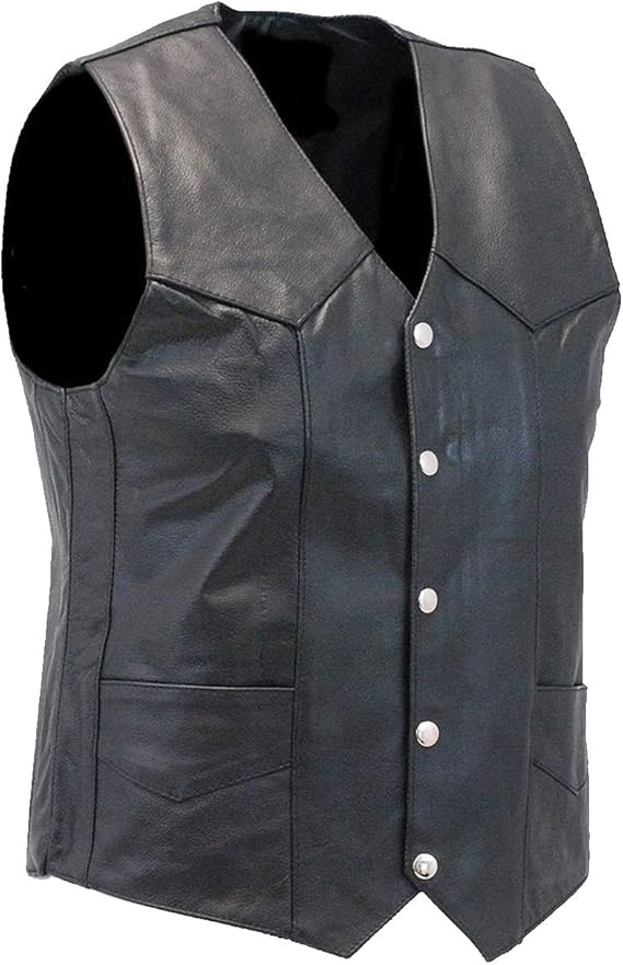 Men's Classic Black Leather Motorcycle Vest at Amazon Men’s Clothing store