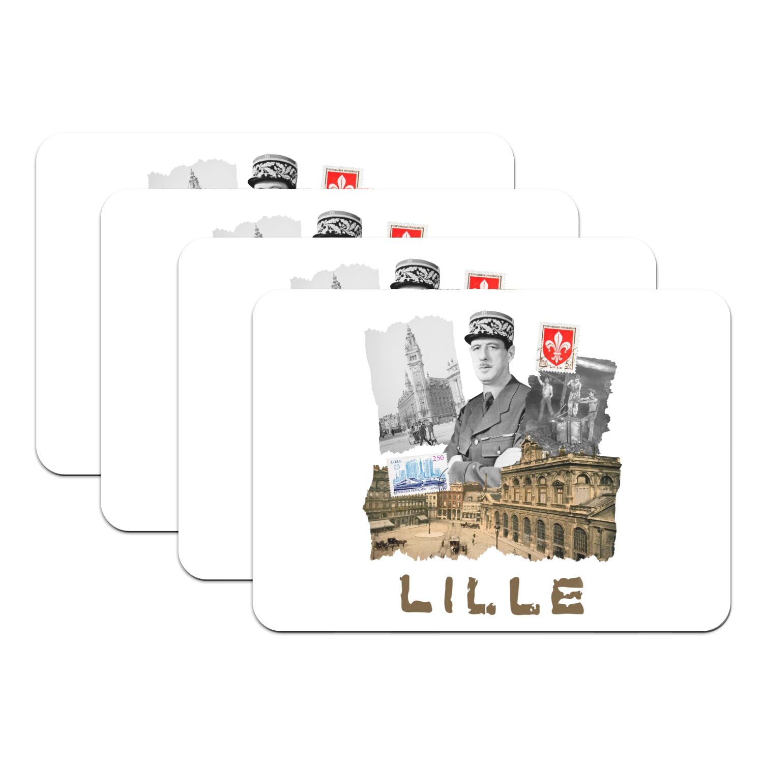 Sets de table Lille en caoutchouc blanc antidérapant et grand format