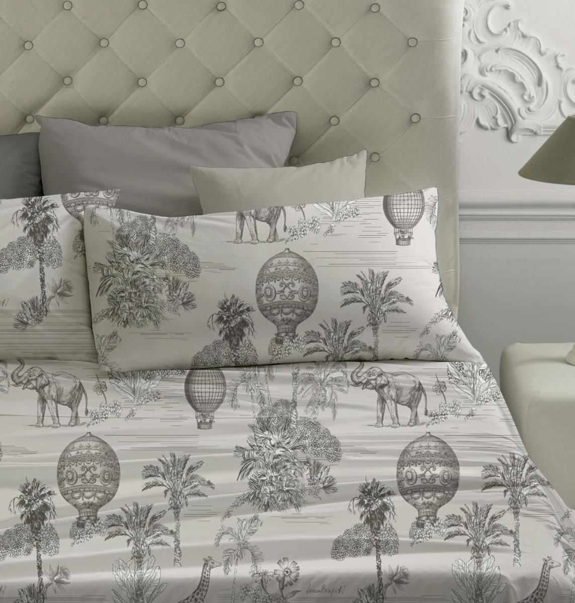Laura Biagiotti - Completo letto Lenzuola Matrimoniale Maxi in Percalle di Cotone, Lenzuola Matrimoniali Due Piazze Con Sotto e Federe Felci Tortora