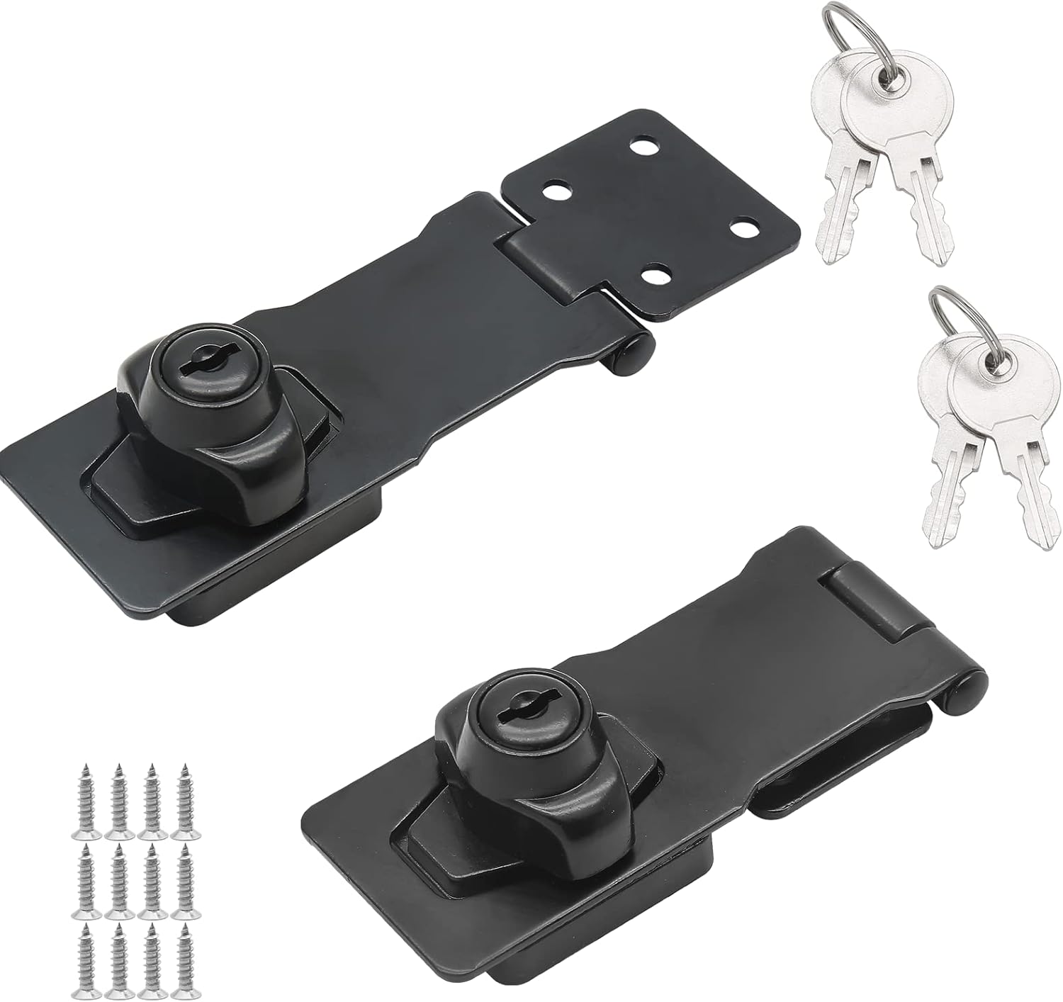 Zorfeter 2.5 Inch Keyed Hasp Locks, Silver Hasp Lock Latch with Lock, Twist Knob Keyed Locking Hasp for Small Doors, Cabinets (Keyed Different, Pack of 2) - - 