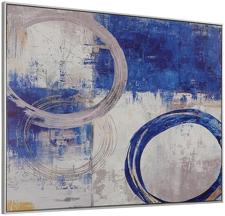 Carolina Classic Circle Abstract Wall Art 36 x 47 with Silver Frame in Blue