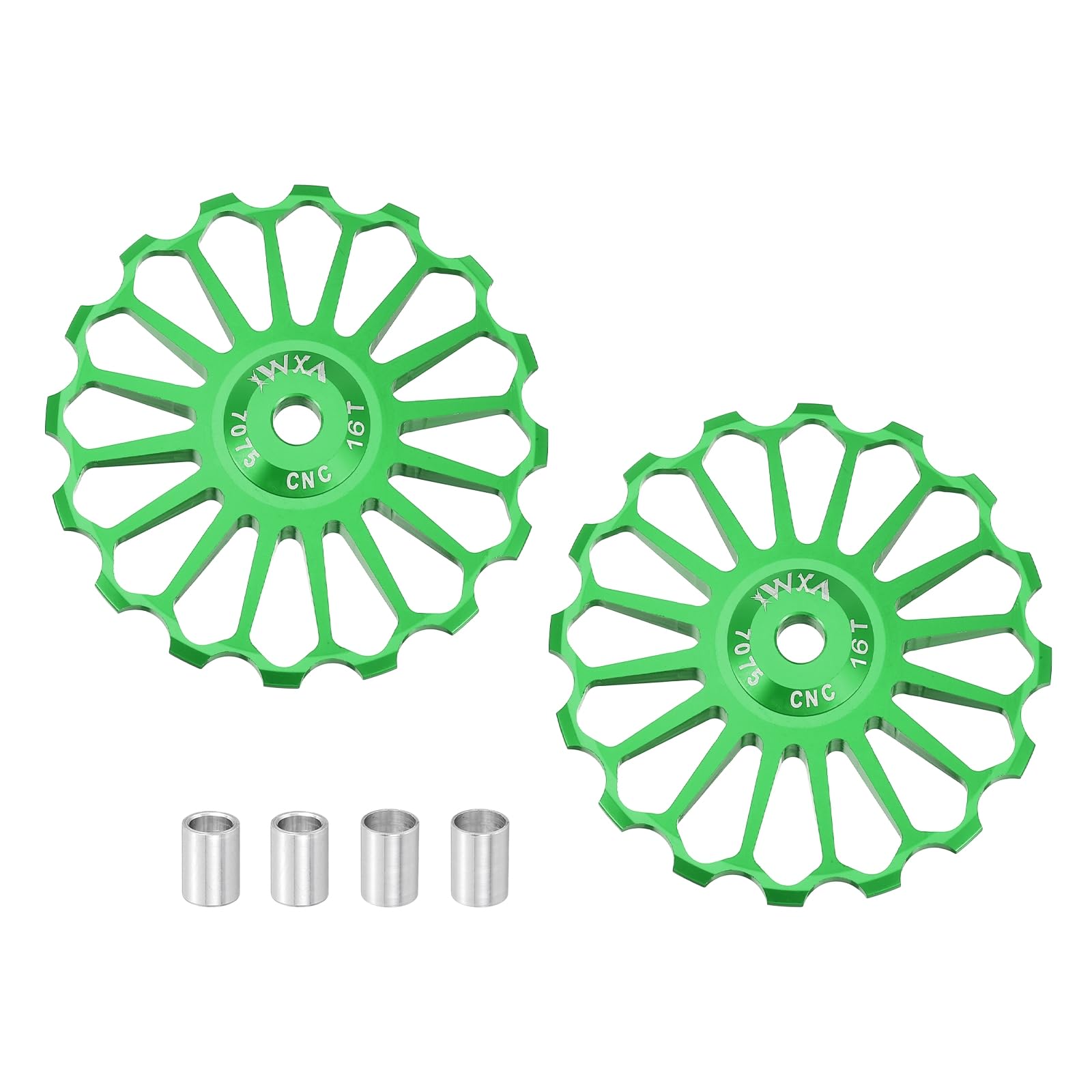 sourcing map 2 Set Bicycle Rear Derailleur Pulley 16T Ceramic Bearing Wheel Aluminum Alloy Guide Roller Wheels for 8/9/10/11 Speed Transmission System Road Bike Mountain Bike MTB BMX, Green