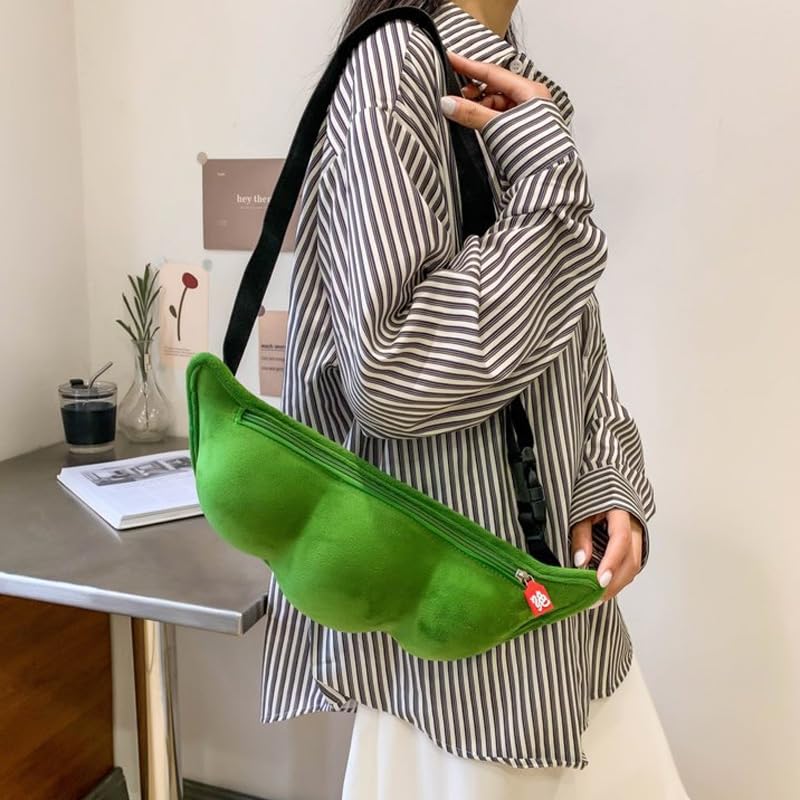 1Pcs Cute Pea Shaped Funny Pack Plush Chest Purse with Cartoon Design Convenient Crossbody Bag2