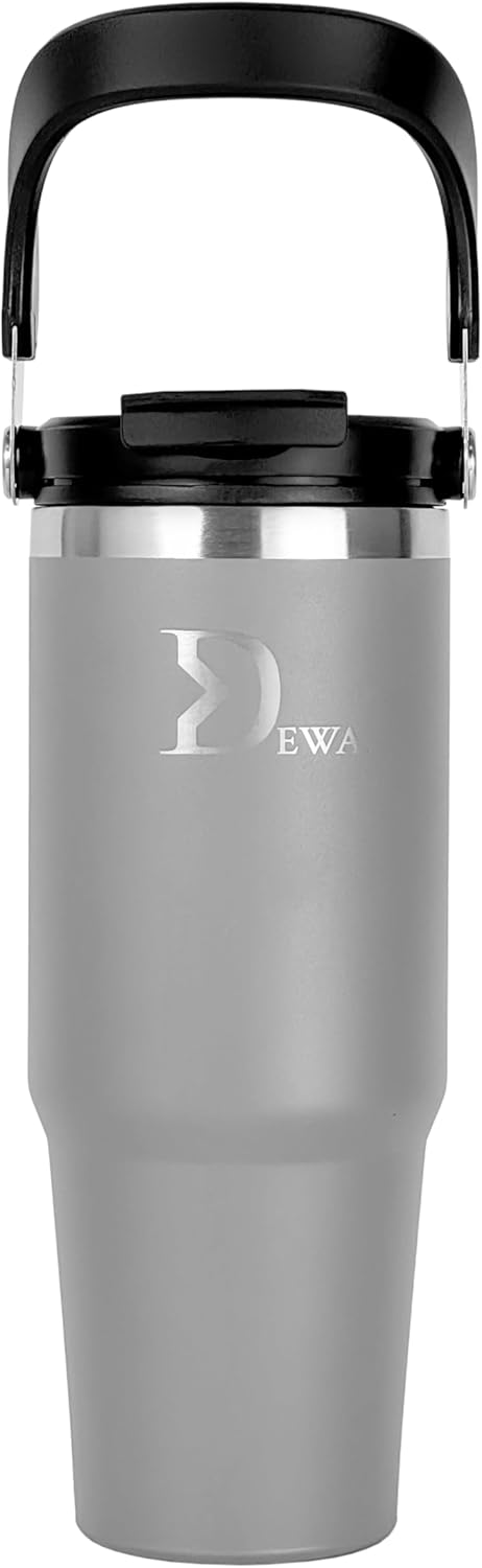 DEWA Iceflow stainless steel Tumbler | 30 oz Tumbler with Double Flip Straw | Premium Insulated Stainless Steel | Keeps Drinks Cold For 24 Hours, Hot For 12 Hours | BPA -Free. (Gray)
