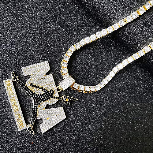 HH Bling Empire Mens Iced Out Hip Hop 14K Gold Artificial Diamond NBA Basketball Related Pendant cz Tennis Chain Necklace 22 Inch (NBA-Black)