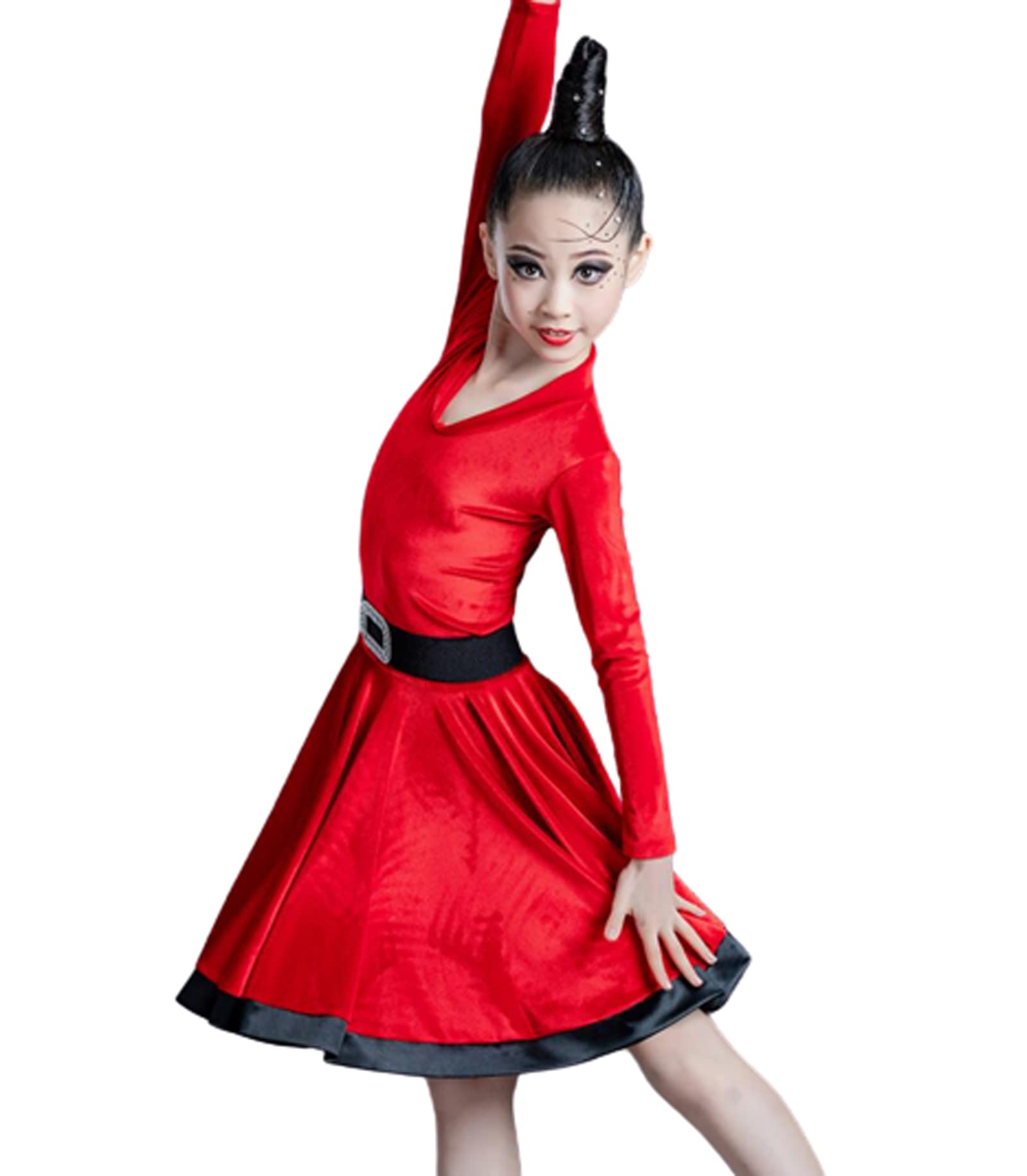 OTMYIGO Vestido de baile latino para niñas, de terciopelo, para bailar, rumba, samba, disfraz de baile latino, vestidos de fiesta