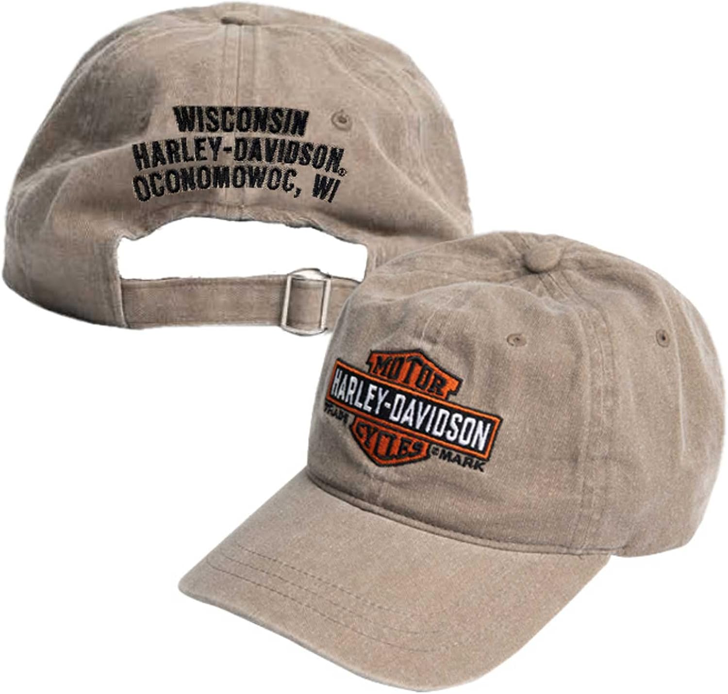 Harley-Davidson Men's Elongated B&S Curved Bill Adjustable Washed Baseball Cap Brown