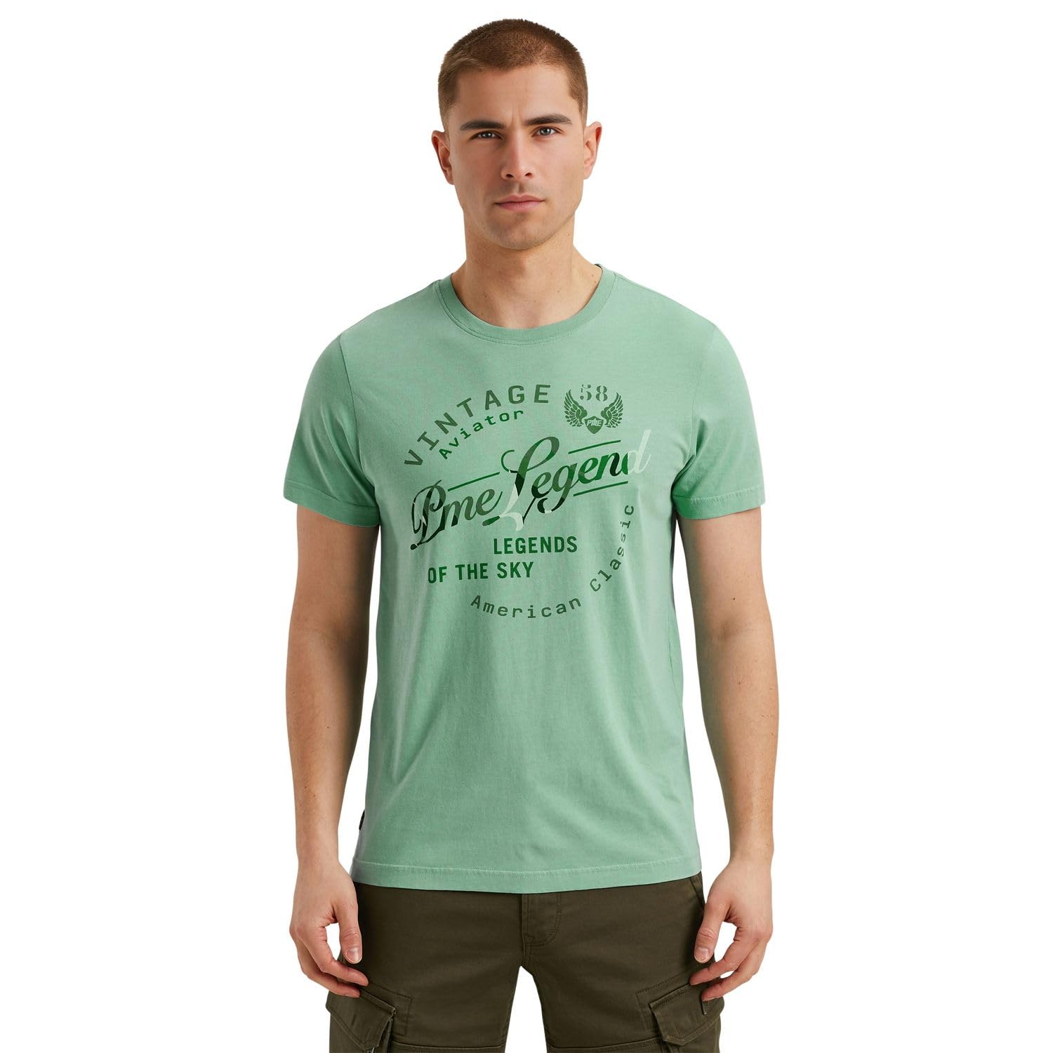 PME Legend Camiseta de cuello redondo para hombre, manga corta, cuello R, Single Jersey Play
