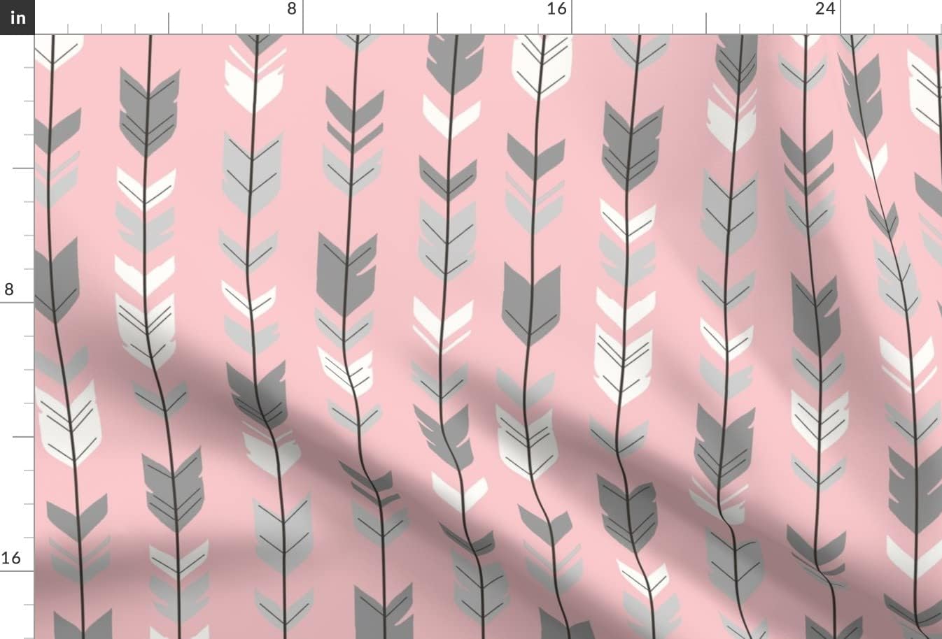 Spoonflower Fabric - Arrow Feathers Pink Arrows Grey Girl Woodland Nursery Printed on Minky Fabric by The Yard - Sewing Baby Blankets Quilt Backing Plush