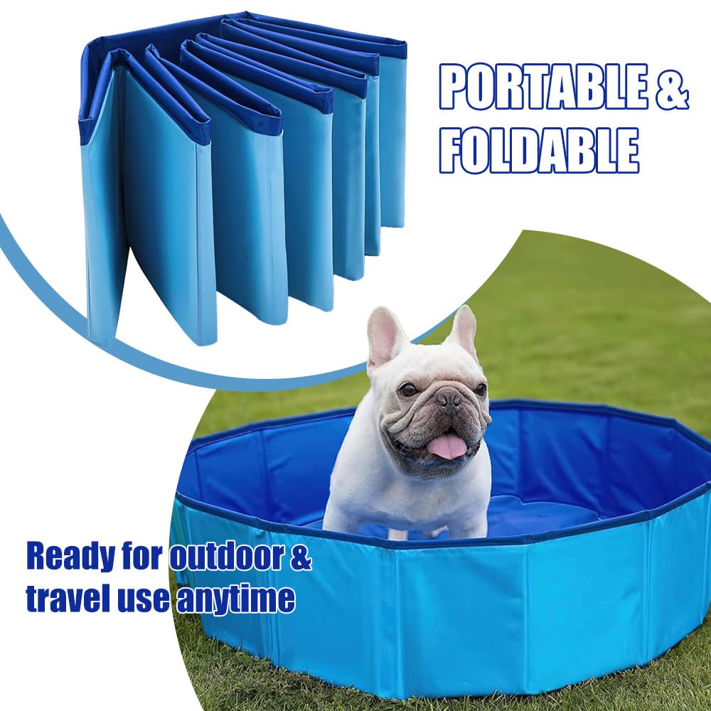 Piscina Plegable para Perros, 80 x 20 cm Piscina para Perros, Portátil Piscina para Perros Pequeños con Válvula de Drenaje, para Interior o Exterior Segura Antideslizante (Azul)