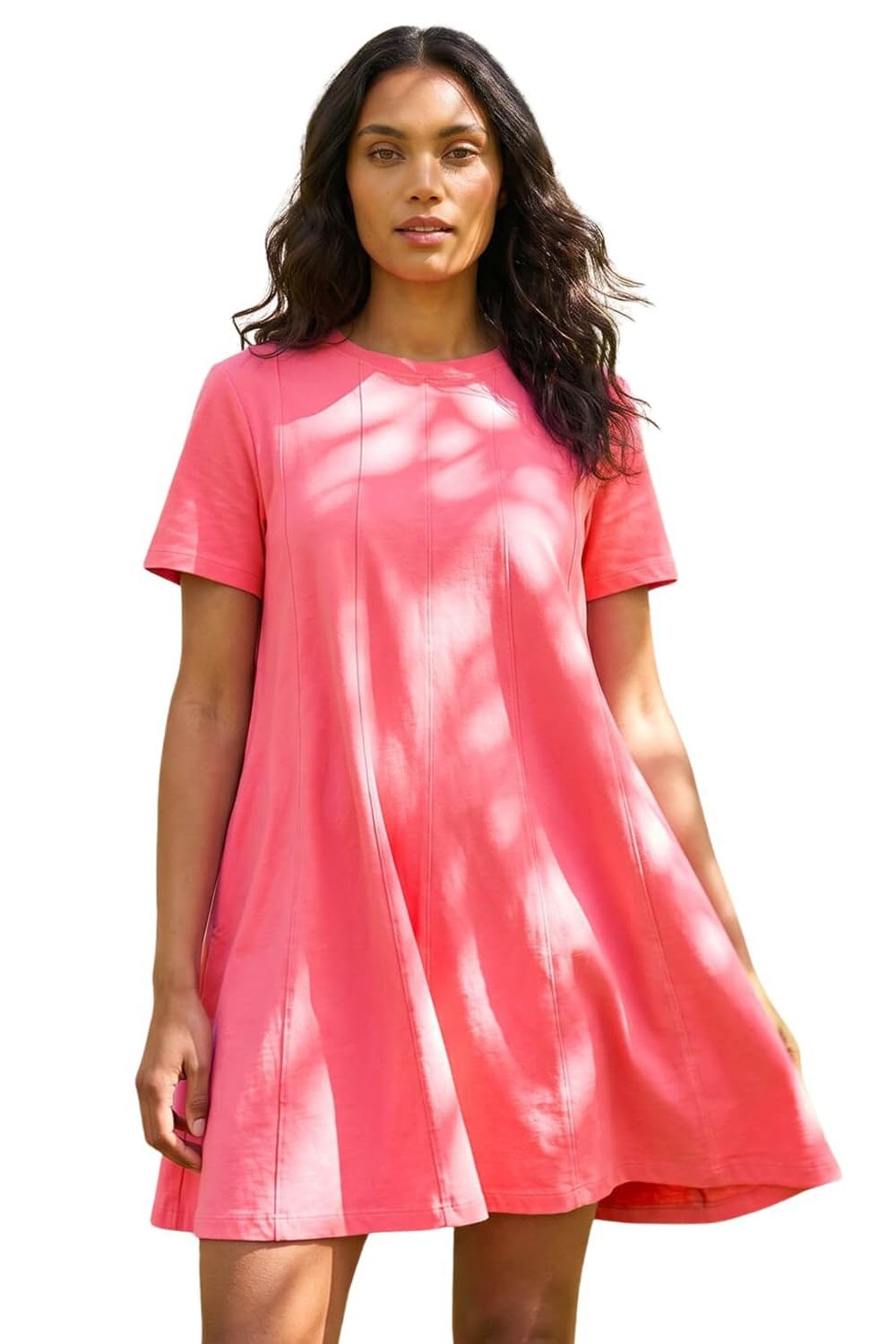 Roman Women's Pink Cotton Panelled Swing Stretch Dress In | : Size 18