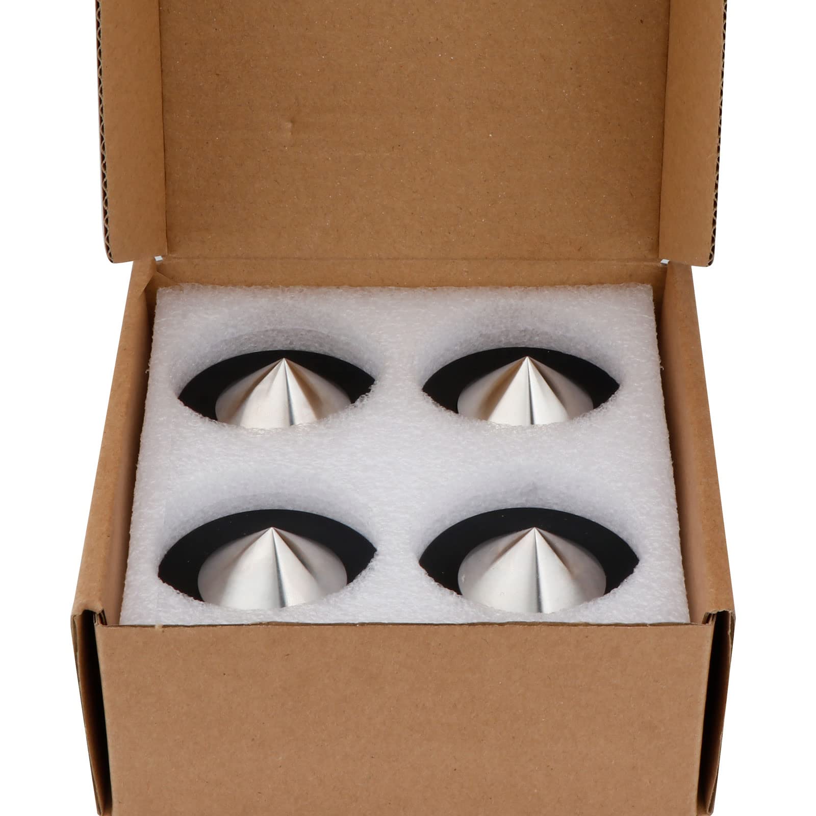 Lot de 4 pieds de haut-parleur 49 mm x 49 mm avec coussinets de haut-parleur en acier inoxydable POM - Pieds pour haut-parleurs Hi-Fi, caisson de basses, amplificateur audio, DAC et lecteur