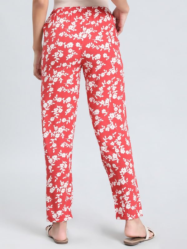 Image of GO COLORS Women Printed Woven Viscose Mid Rise Lounge Pants