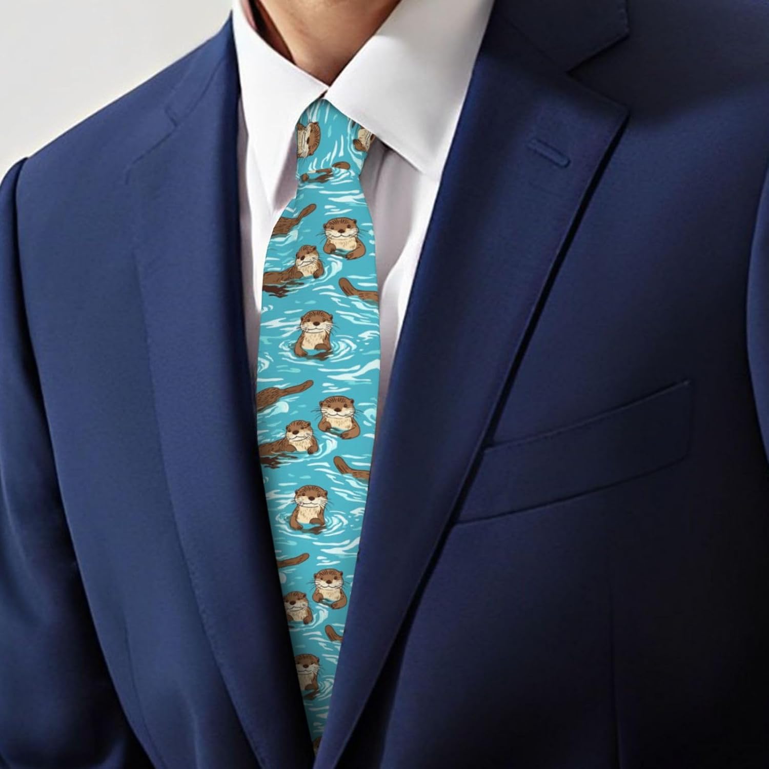 Famame Men's Tie Necktie Funny Novelty Turquoise Sunglasses Pugs Neckties for Men