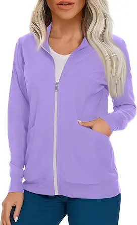 Scrub Jackets for Woman Zip Up Long Sleeve Tops Print Plus Size Womens Scrubs for Women Nursing Shirts with Pockets