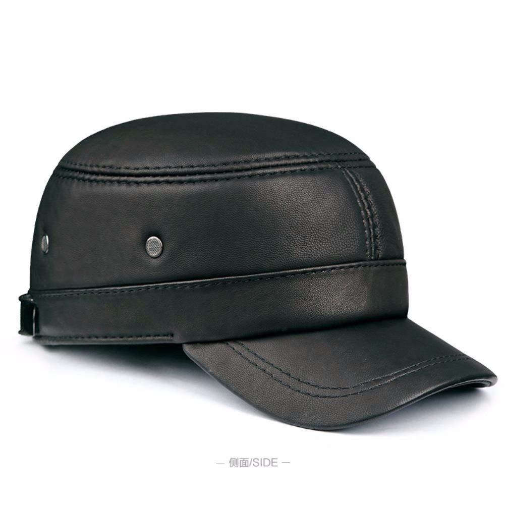 Cappello in Vera Pelle, Berretto Militare in Pelle da Uomo Autunno e Inverno