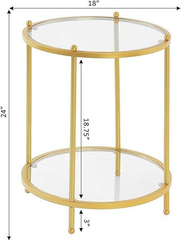Miniatura 3 de Convenience Concepts Royal Crest - Mesa auxiliar redonda de 2 niveles, cristal transparente  dorado