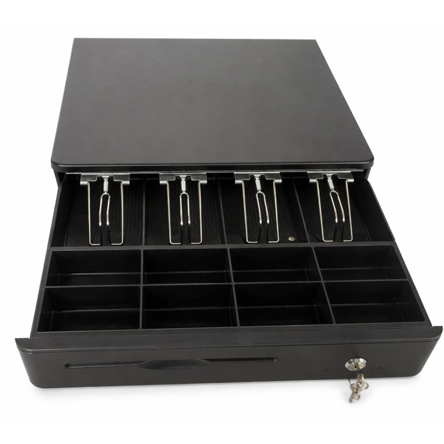 Cassetto per cassa 40 cm per registratore di cassa – 4 scomparti banconote – 8 scomparti pezzi – RJ11/RJ12 – nero
