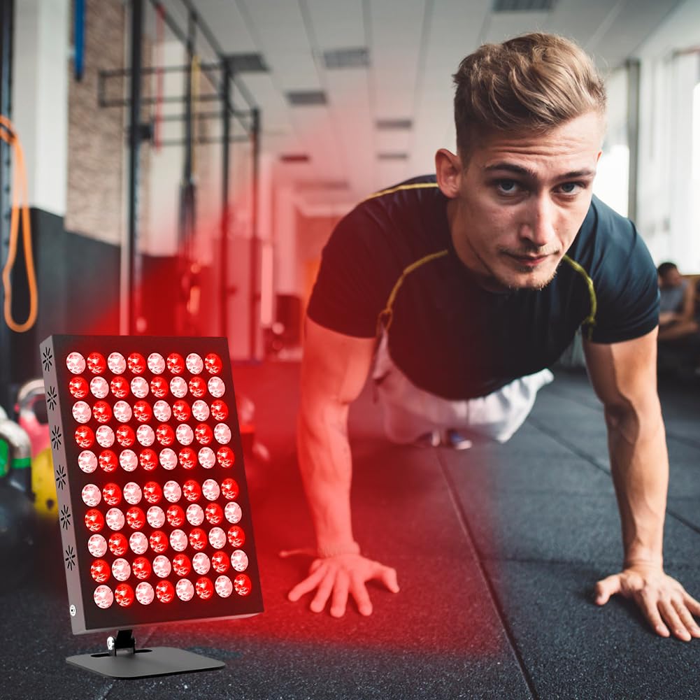 Panneau de lampe à lumière rouge 80 LED, 62 W 850 nm et 660 nm, lampe infrarouge Red Light Therapy avec 5 niveaux de luminosité et minuterie de 10/20/30 min, angle de lampe infrarouge réglable