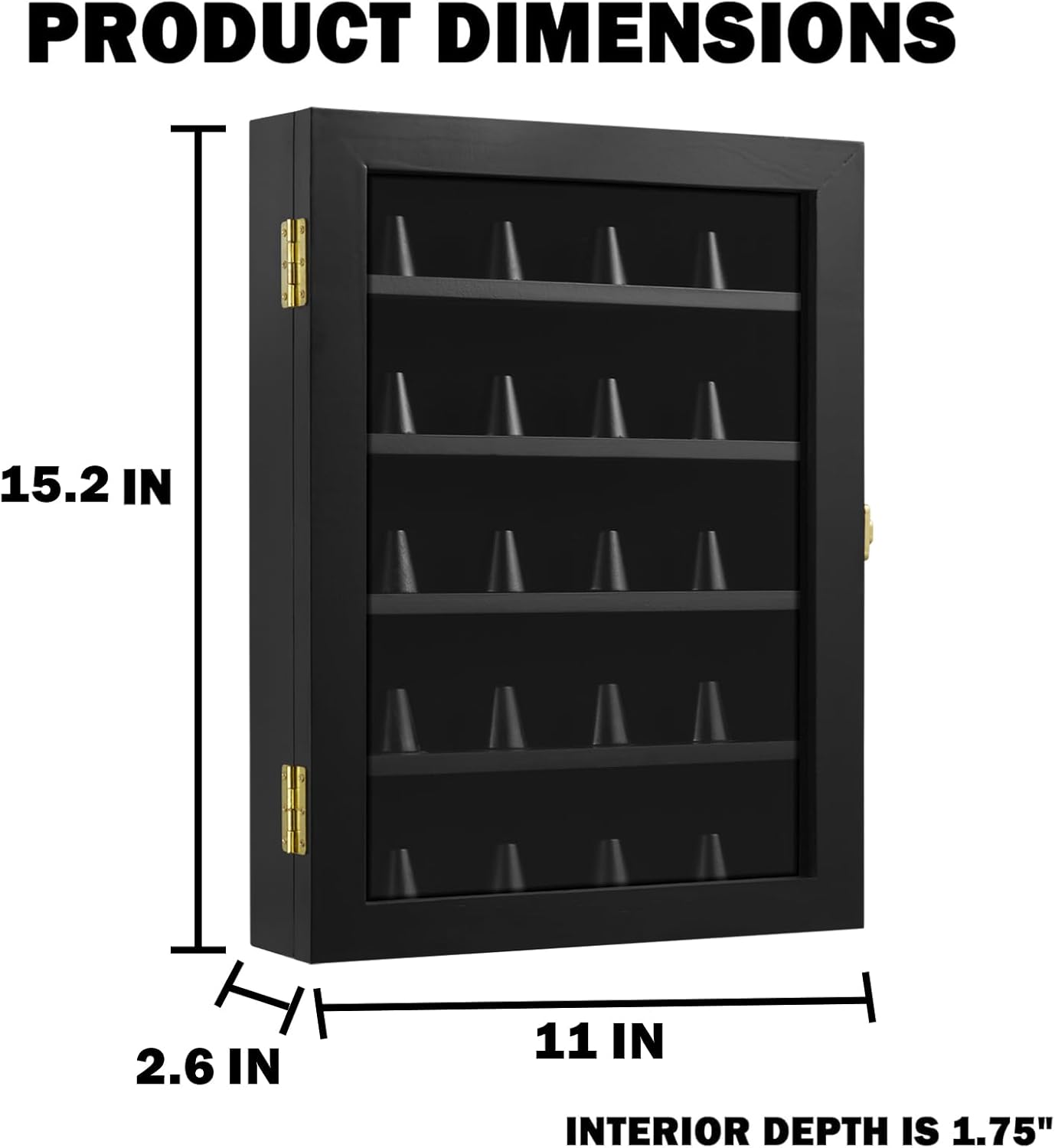 Solid Wood Championship Ring Display Case, 20 Cones Baseball Ring Display Case, Large Wall Mount Wooden Shadow Box with Locks to Show Award,Sport, Class, Fraternity, and Various Rings (Black)
