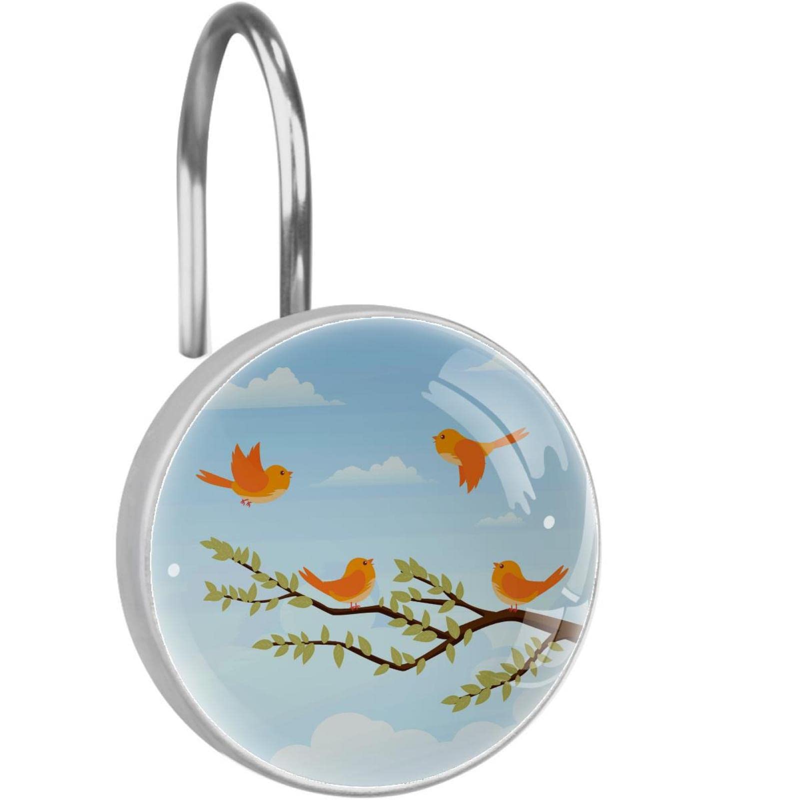 Crochets pour rideau de douche oiseaux branche en acier inoxydable pour salle de bain le lot de 12