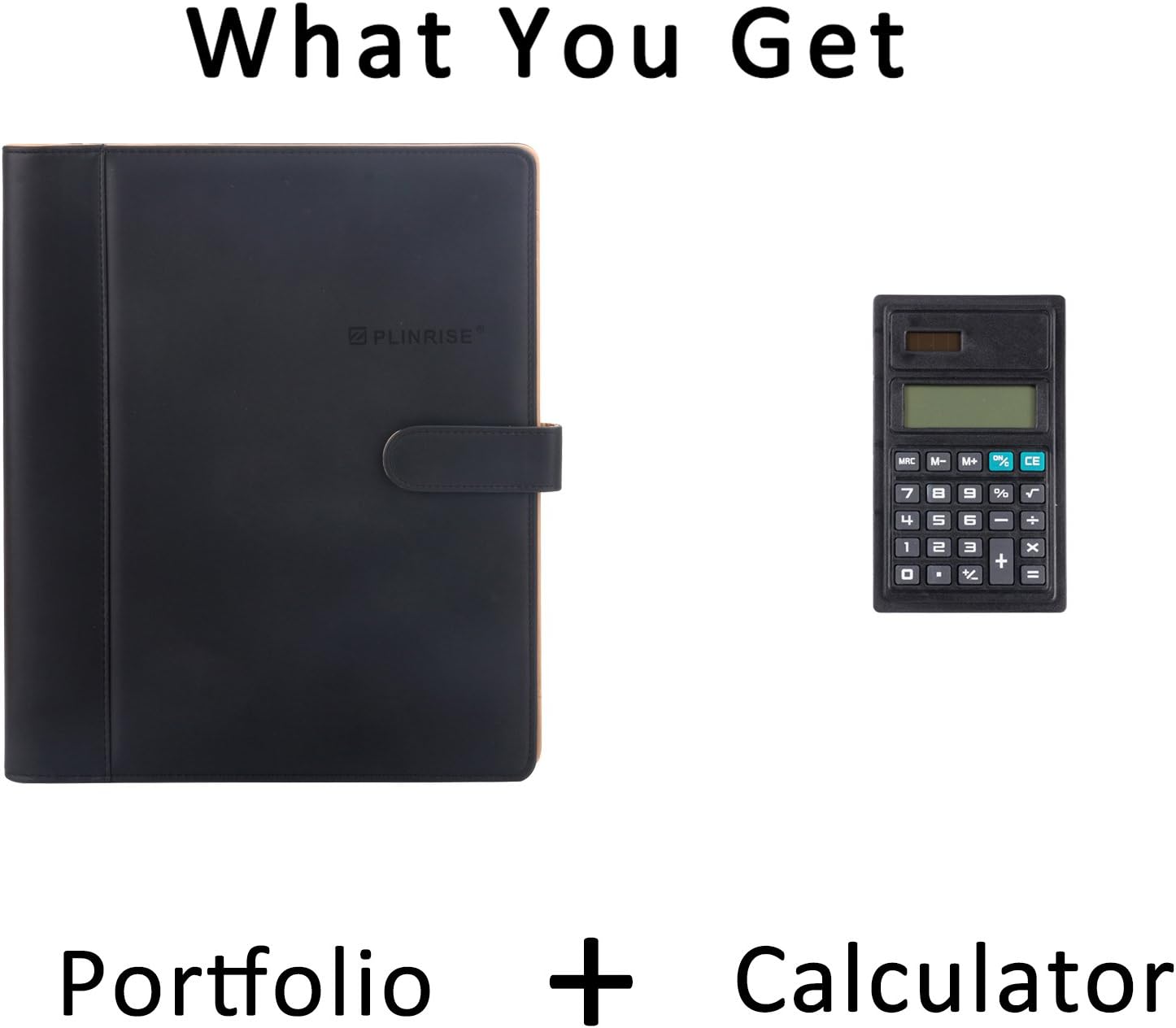 Plinrise High Grade Multifunction Letter Size Padfolio/ Resume Portfolio Folder-Document Organizer / Business Card Holder with Calculator and 8 File Pockets (Black)