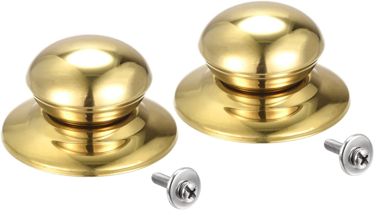 MECCANIXITY Universal Pot Lid Knob,Stainless Steel Replacement Knob 41 x 24mm,Gold Tone,for Pan Pot Cover Pack of 2