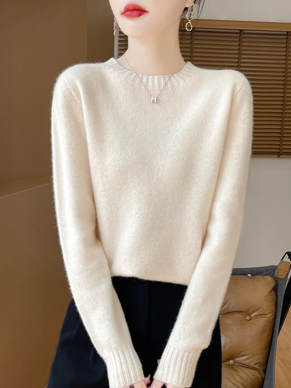 100% Merino Wool Sweaters for Women's Fall Winter Knitted Thick Pullover Long Sleeves Loose Warm Crew Neck(WQ705) - Image 5