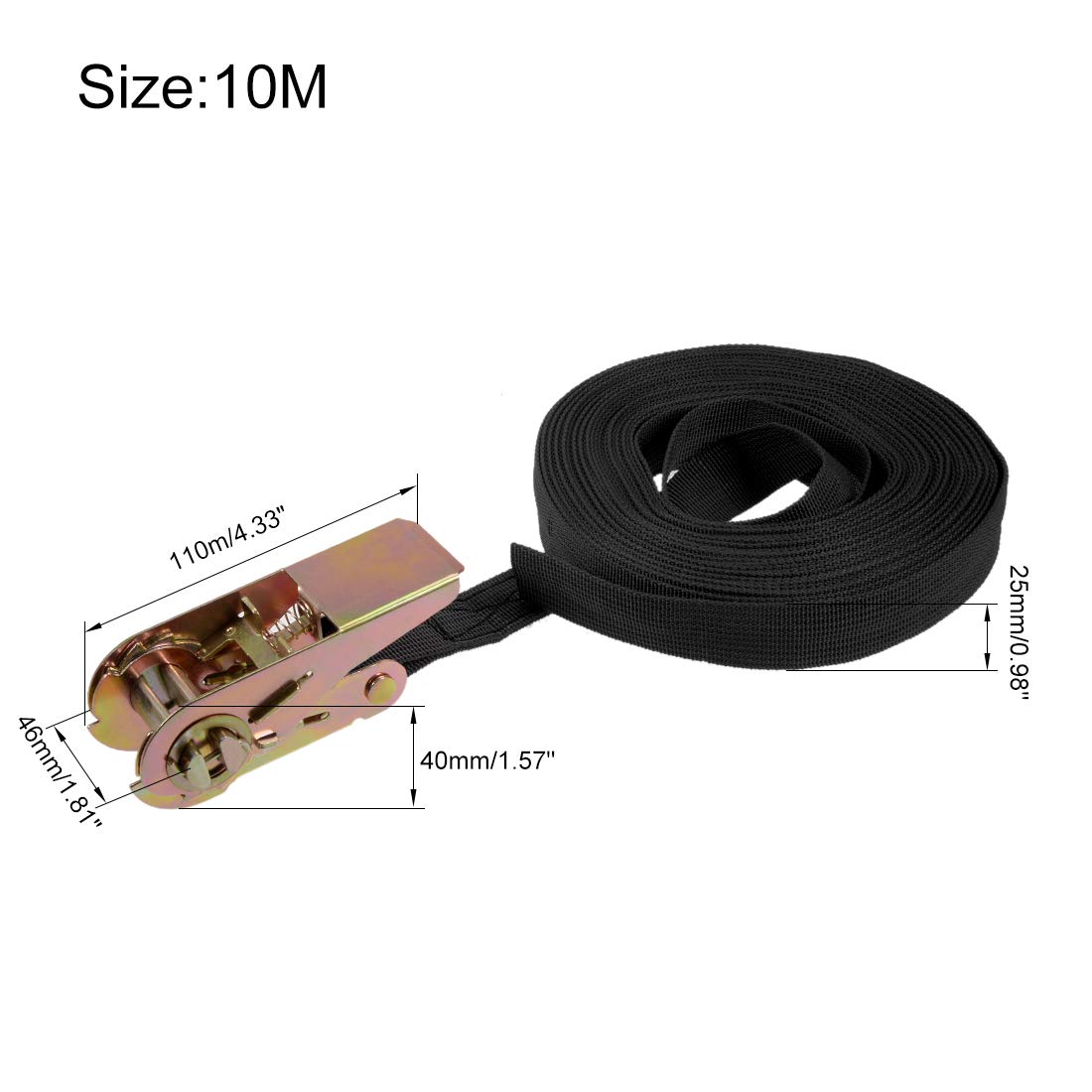 sourcing map Sangle d᾿Arriamge Roue à Cliquet 10m x 25mm 250kg Chargement Capuchon Polypropylène pour Transport Marchandises Noir 2Pcs