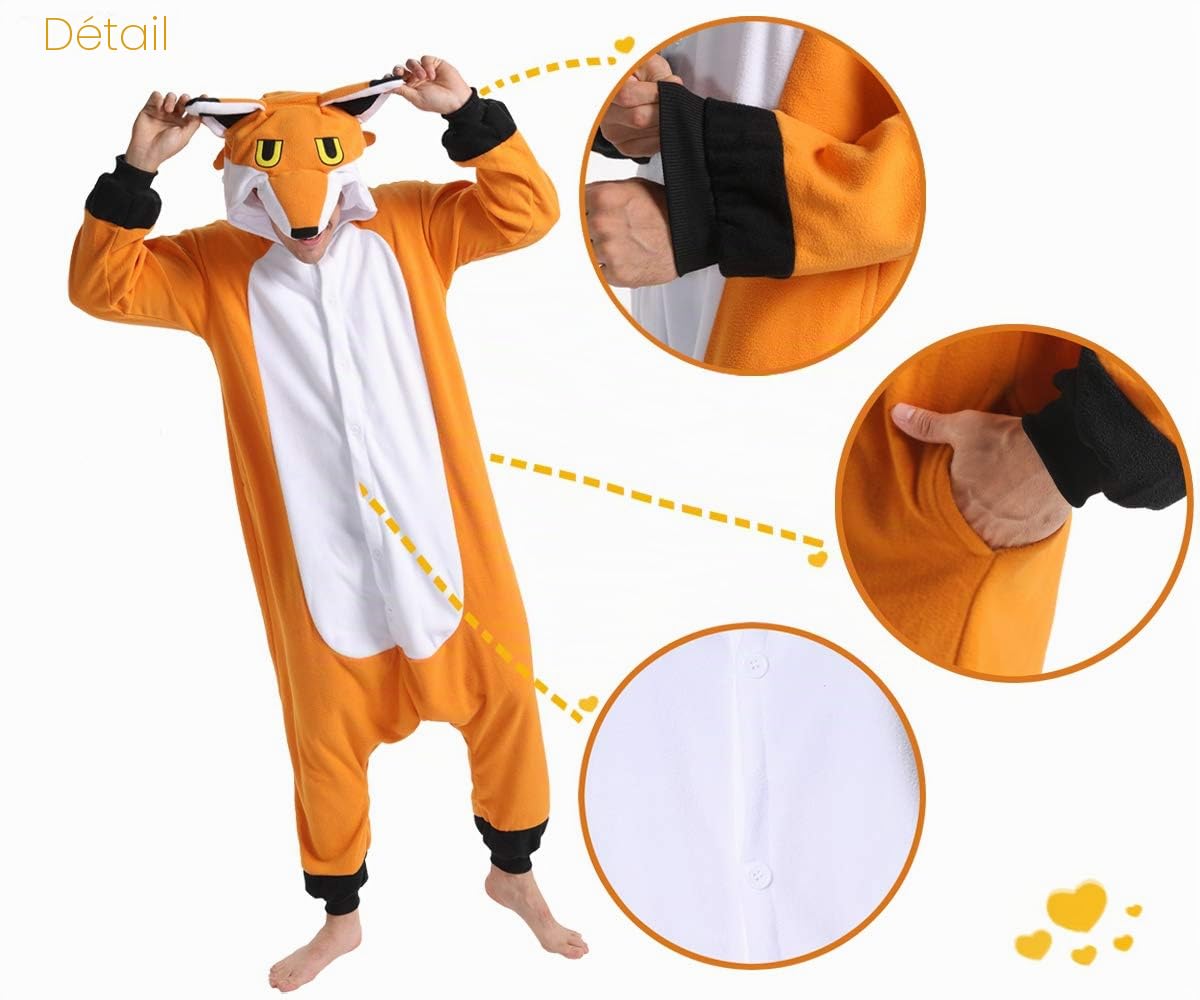 dressfan Animal Orange Renard Vêtements De Nuit Renard vêtements Cosplay vêtements De Noël Halloween Pyjamas pour Unisexe Adultes