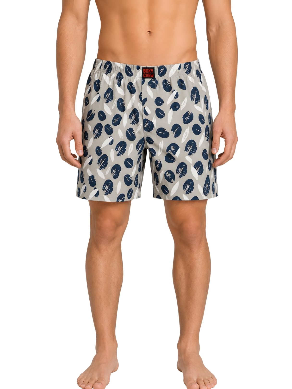 boxy crew Men's 100% Cotton Printed Boxer Shorts with Dual Side Pockets, Fabric-Covered Elastic Waistband and Classic Woven Fit for Lounging, Nightwear & Homewear - Cream, Style MBX021-picture-15