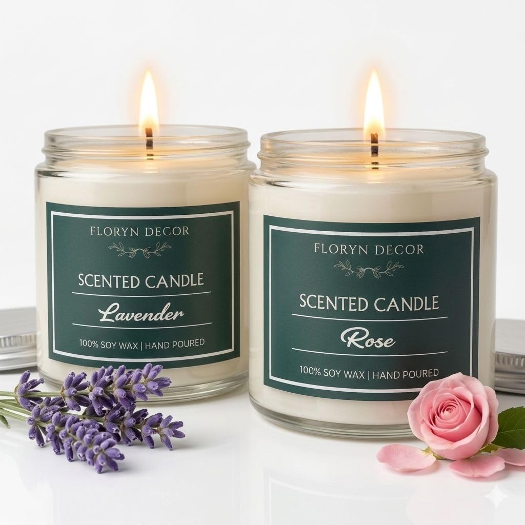 Floryn Decor Scented Candles Combo (2 Jars) | Burning Time 55 Hours |100% Soy Wax | Long Lasting Aromatherapy Candles for Home, Diwali, Gifts, Meditation & Relaxation (Lavender + Rose)-image-30