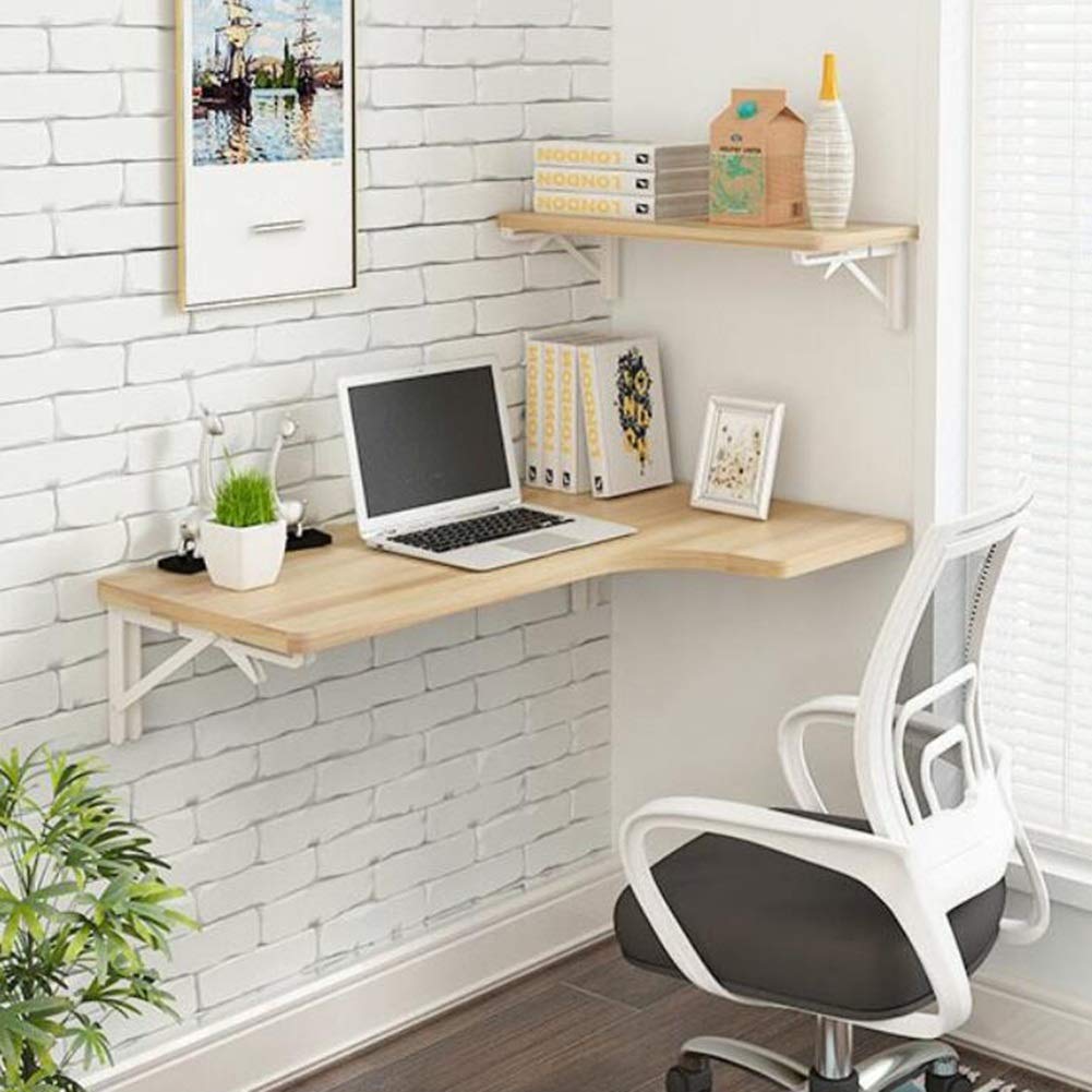 Bureau d'ordinateur mural en pin massif avec étagères flottantes de luxe