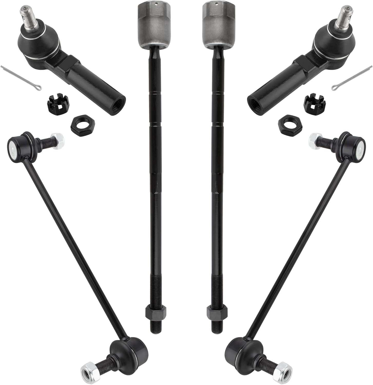 BOXI (Set of 6) Front Inner & Outer Tie Rod Ends + Front Sway Bar End Links Fit for Ford Freestar 2004 2005 2006 2007 / for Mercury Monterey 2004 2005 2006 2007 | Replace ES80991 EV315 K5334