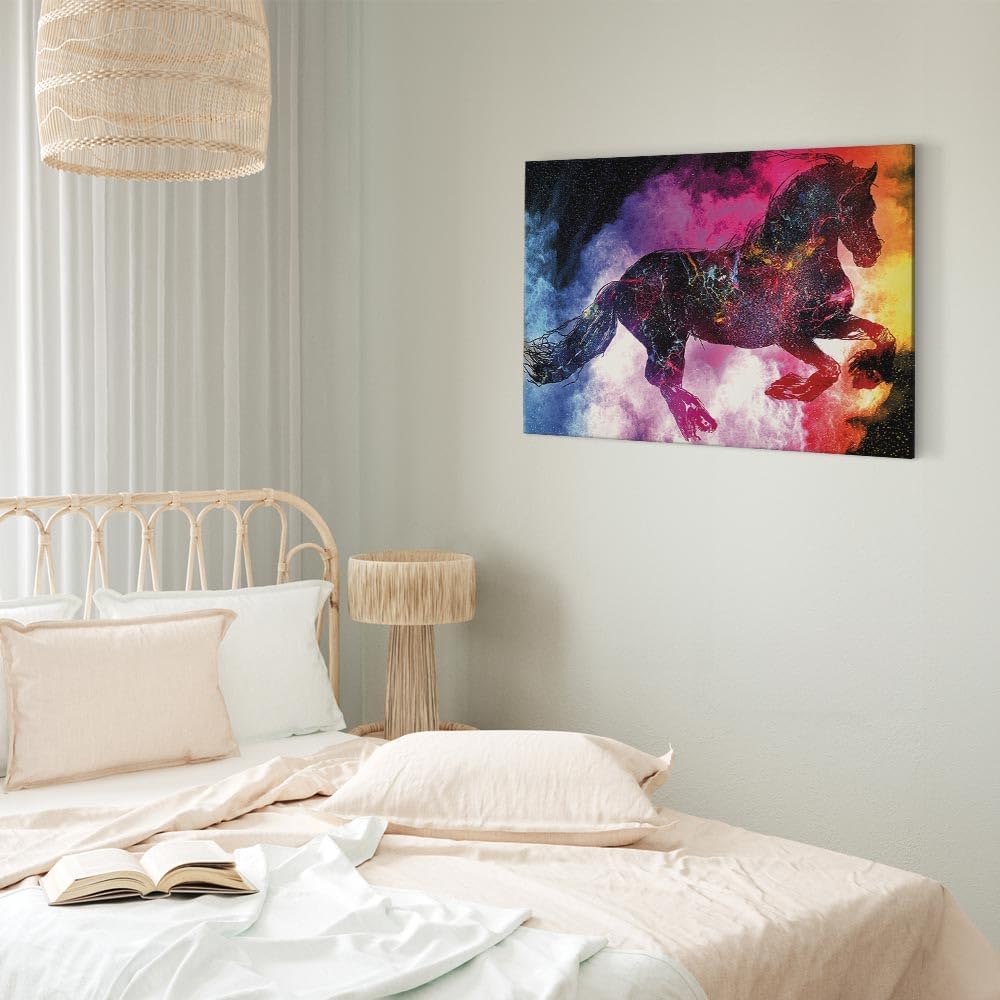 artgeist Acoustic Canvas Wall Art Print Horse 35x24 in - 1pcs Picture with Acoustic Foam Sound Print Artwork Room Acoustics Soundproofing - Colorful Abstract Animals Kosmos g-A-0357-b-a