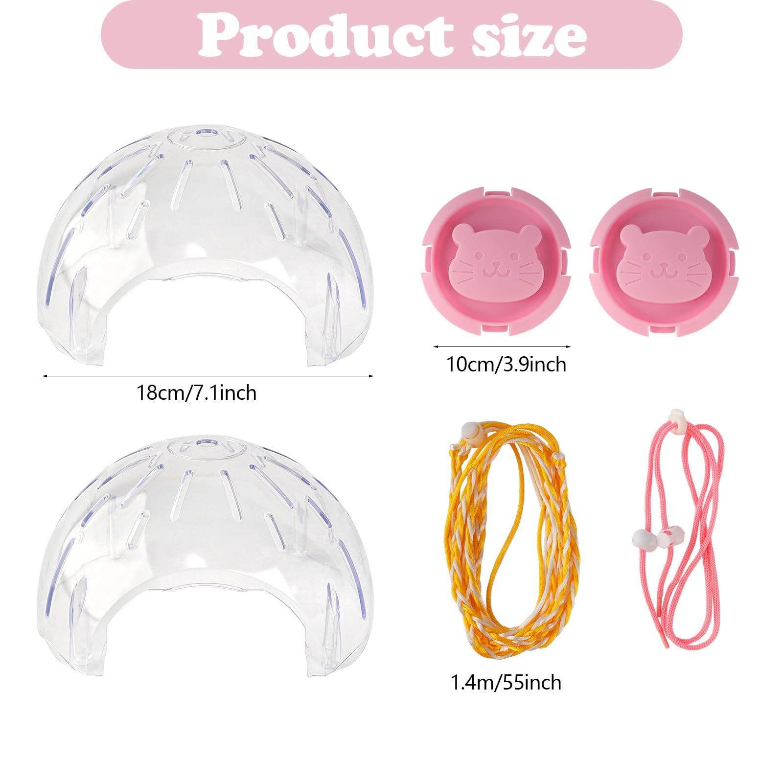 7.1inch Hamster Exercise Ball, Hamster Transparent Running Ball with Traction Rope and Back Rope, Hamster Cage Accessories for Hamsters to Reduce Boredom and Increase Activity