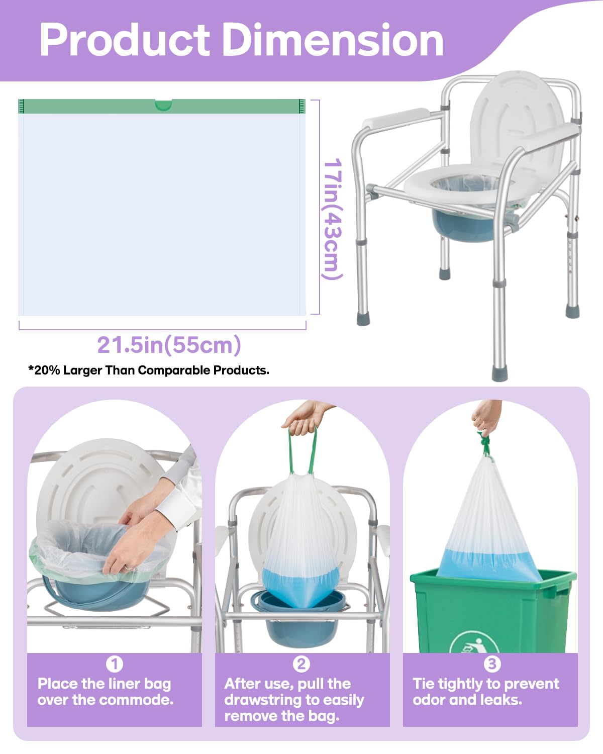 Bolsas de inodoro desechables para tocador de noche, 120 unidades, ajuste universal, bolsas de inodoro desechables para tocador de noche, inodoro portátil, sartén de cama, grado médico y aroma a