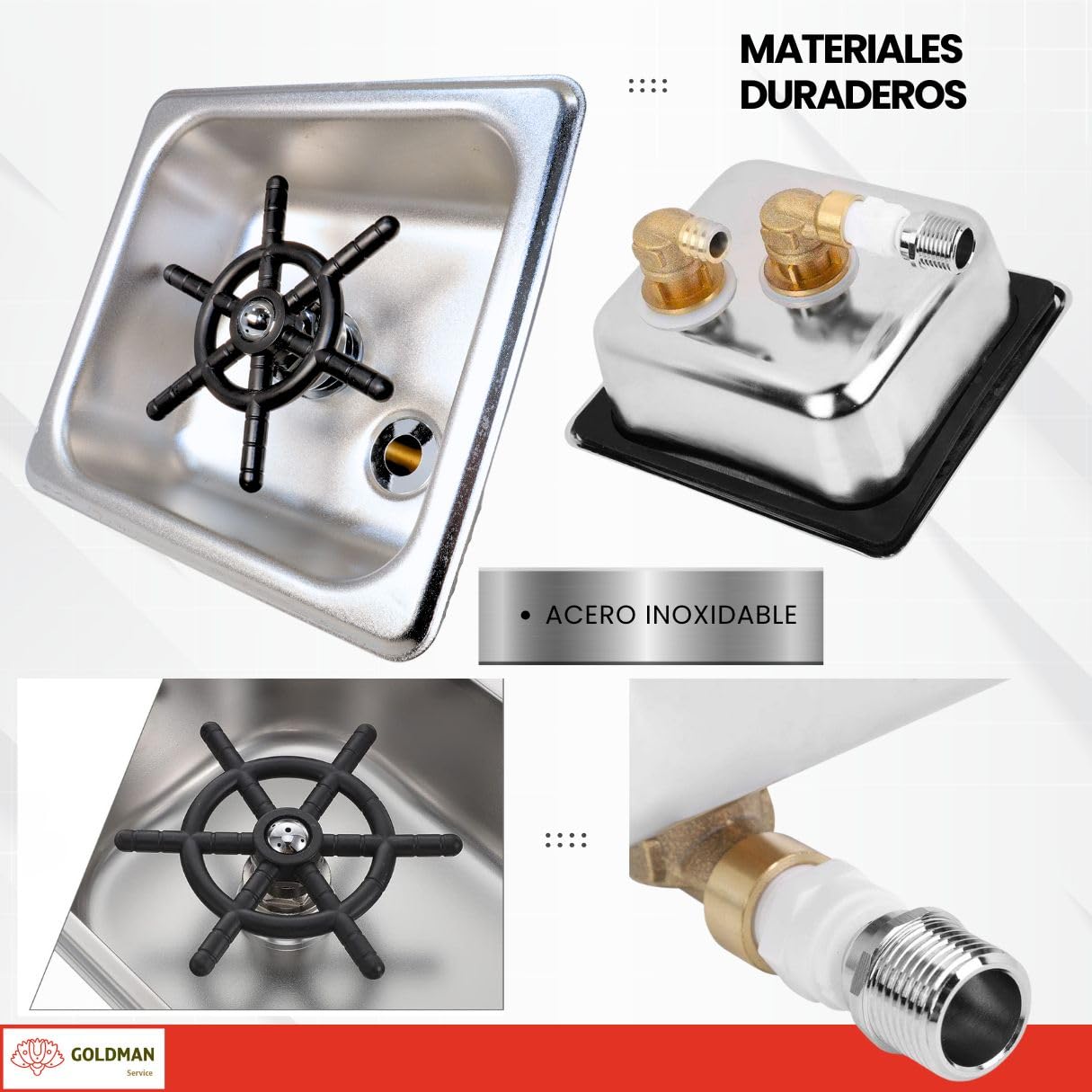 GOLDMAN SERVICE | Enjuagador de Vidrio Automático de Alta Presión para Fregadero Cocina - Limpiador de Vidrio Profesional con Vasija Cuadrada Acero Inoxidable | Medidas: 17 x 16 cm