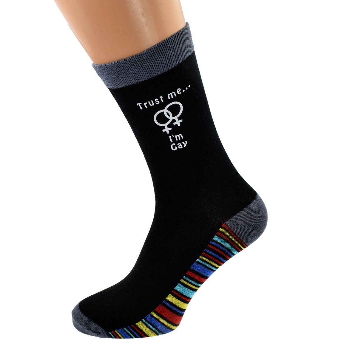 Gtr-Prestige Giftware Unisex Black Trust Me I'm Gay (Male) Image Vinyl Print Stripey Sole Socks Adult Size Uk 5-12 - X6s223-016