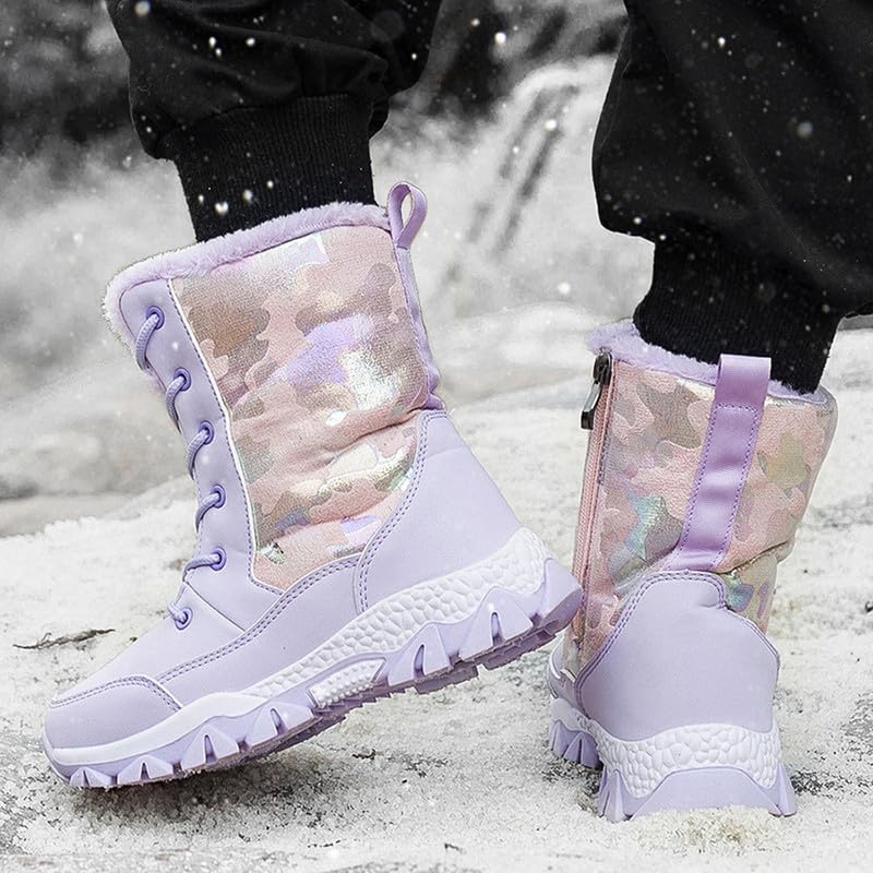 DHOVOR Girls Snow Boots Kids Winter Boots Waterproof Warm Snow Shoes Non-Slip Hiking Boots (Little Kid/Big Kid)4