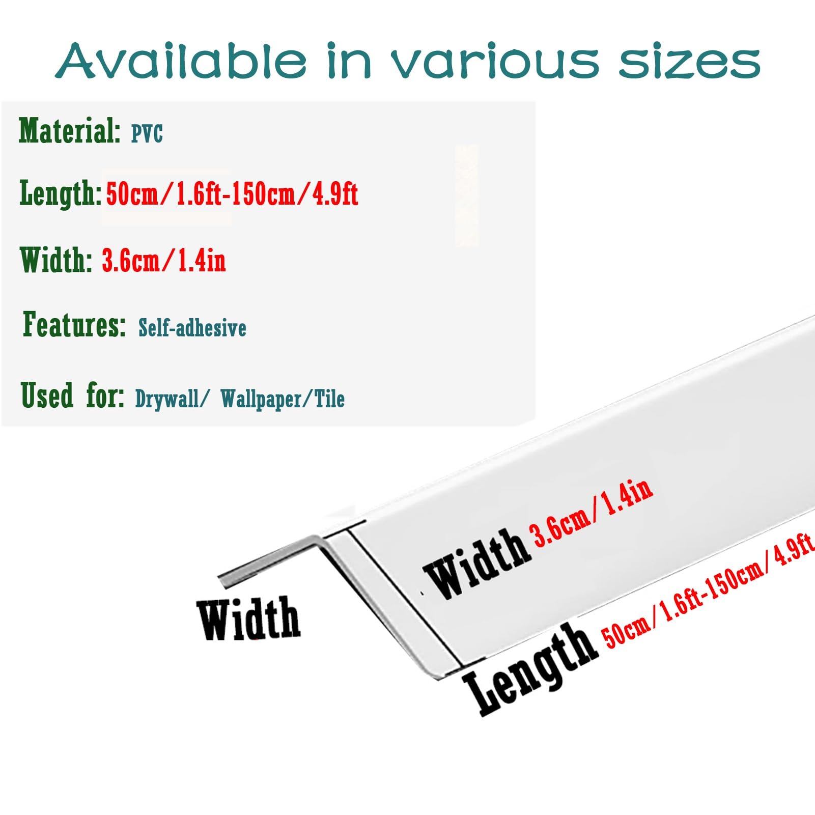 Perfil para Esquinas de Paredes Protector de Borde Industrial de 70, 80, 90, 100, 120 y 150 cm, fácil instalación, para Esquinas de Cocina, Ideal para almacenes, áreas(A,L x W 80 x 3.6cm/2.6' x 1.4")