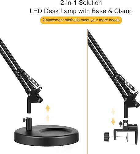 Miniatura 2 de Toolour Lámpara de escritorio LED con abrazadera, 2 en 1 con clip en luces de escritorio con base, lámparas de arquitecto de brazo oscilante de 3