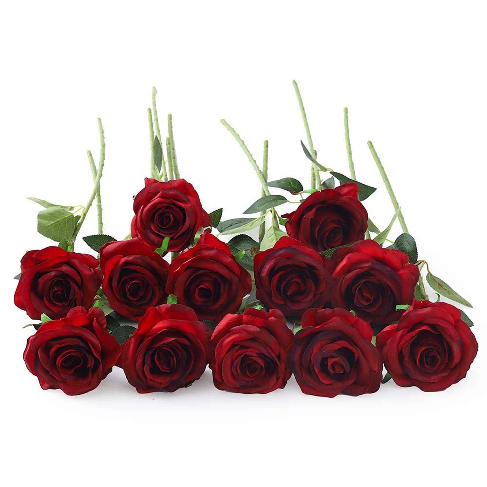 Laelfe 12 Stück Rot Künstliche Rosen, 53 cm Langer Stängel Künstliche Dunkelrote Rosen, Realistische Kunstrosen für Hochzeitsramos, Heimdekoration, Party Arrangements, Hotel und Garten Dekorationen