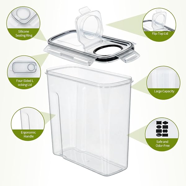 OTraki 4 Pezzi Contenitori Ermetici Per Alimenti Con Coperchio,4L Contenitori Alimentari per Cereali Senza BPA Contenitori Pasta Dispensa,Contenitori Cucina Organizer per la Conservazione Per Cereali - 4