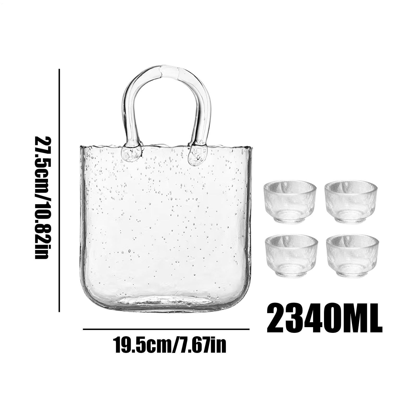 Genérico Vasos de Agua 2340 ml Vaso Transparente con Forma de Bolso y 4 | Incluye 4 Vasos Pequeños para , Bodas, Brunch, Té de la Tarde, Reuniones, Cumpleaños, Hogar y Cocina