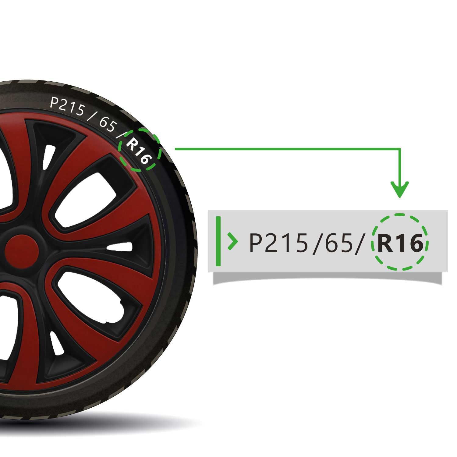 OMAC 4 Coprimozzi Copriruota Da 16 Pollici Per Cerchi In Acciaio – Compatibili Con VW, Fiat, Renault, Colore Nero/Rosso